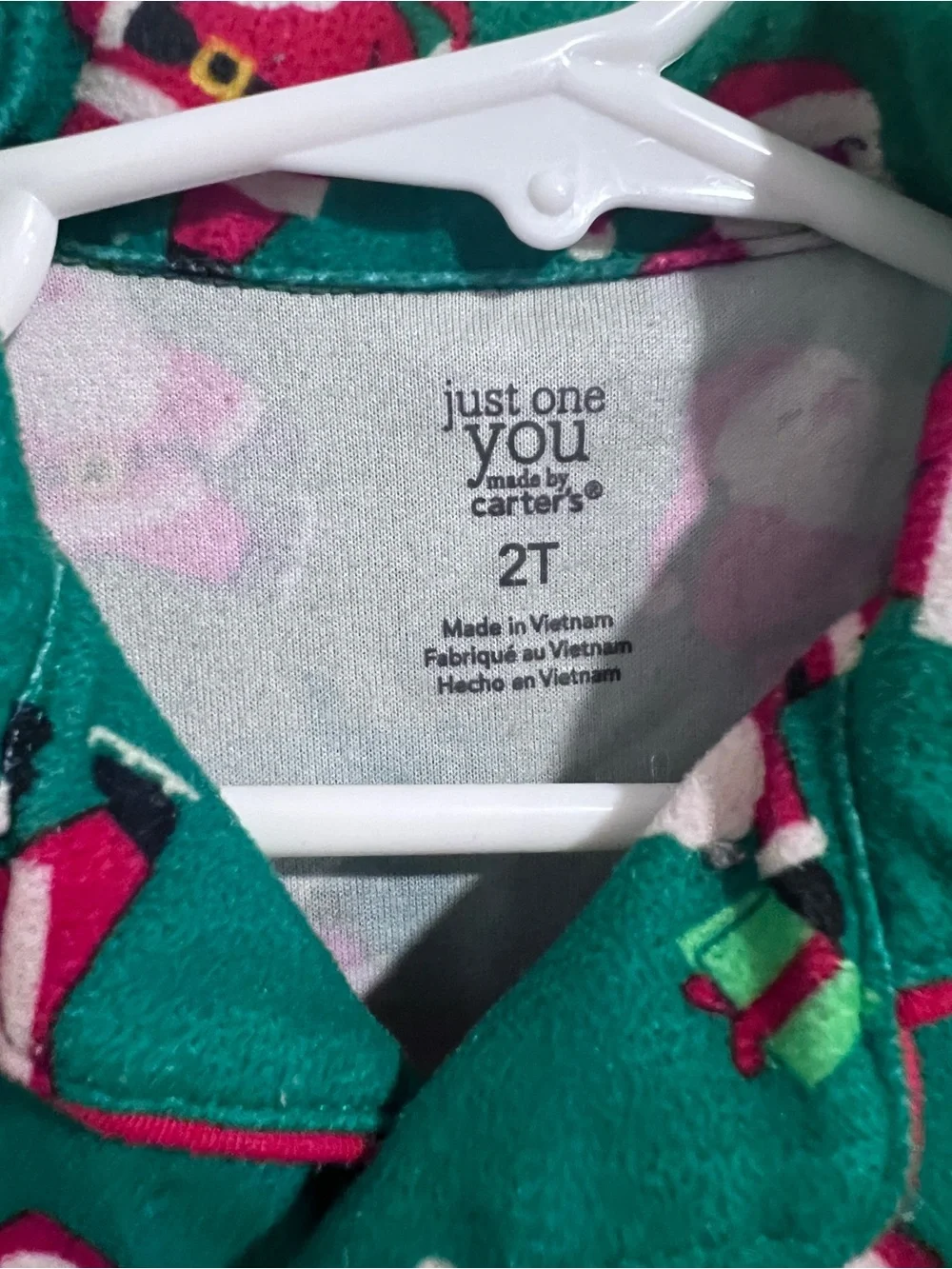 Carter's Toddler 2T Green Ice Skating Santa Christmas Pajama Set GUC